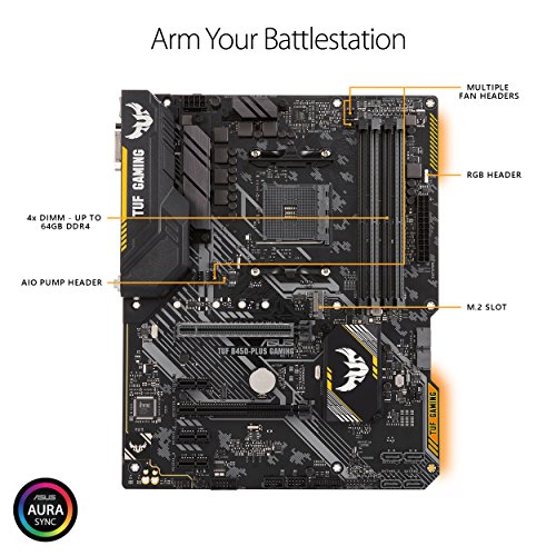 ASUS TUF B450-PLUS GAMING - Placa base de gaming ATX AMD B450 con iluminación Aura Sync, soporte de DDR4 3200 MHz, M.2 de 32 Gbps, HDMI 2.0b, tipo C y USB 3.1 Gen. 2 nativo, soporta Ryzen 3000