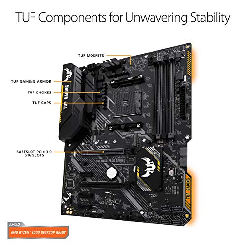 ASUS TUF B450-PLUS GAMING - Placa base de gaming ATX AMD B450 con iluminación Aura Sync, soporte de DDR4 3200 MHz, M.2 de 32 Gbps, HDMI 2.0b, tipo C y USB 3.1 Gen. 2 nativo, soporta Ryzen 3000