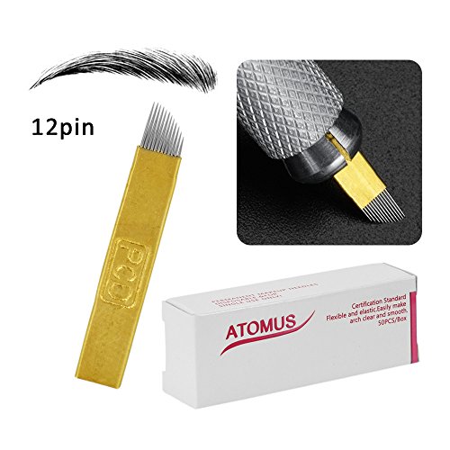 atomus 50 pieza Micro Blading permanente agujas 3d Make Up Cejas Tattoo Needle Pen PCD 12 Pins Cejas Kit