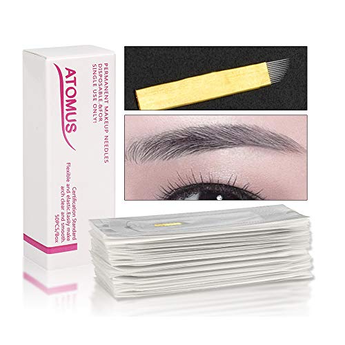 atomus 50 pieza Micro Blading permanente agujas 3d Make Up Cejas Tattoo Needle Pen PCD 12 Pins Cejas Kit