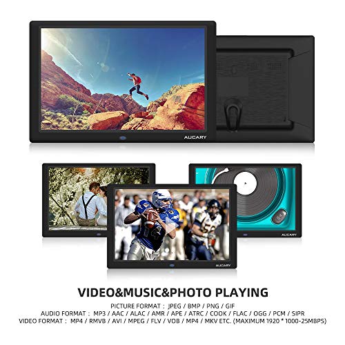 AUCARY Marco de Fotos Digital 10.1 Pulgadas LCD (1920 * 1080),Full HD Pantalla IPS Soporte para Reproductor de Video MP3/ MP4 Reloj/Calendario, Automático Encendido/Apagado con Control Remoto