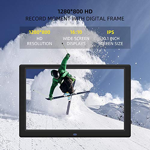 AUCARY Marco de Fotos Digital 10.1 Pulgadas LCD (1920 * 1080),Full HD Pantalla IPS Soporte para Reproductor de Video MP3/ MP4 Reloj/Calendario, Automático Encendido/Apagado con Control Remoto