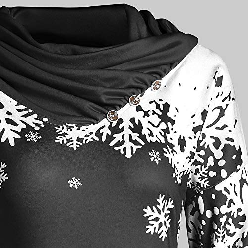 Auifor Feliz Navidad del Copo de impresión de la Bufanda de Cuello de la Moda Blusa de Las Mujeres Camiseta de Cuello Top(Negro/Medium)