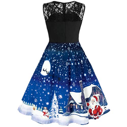 Auifor Vestido sin Mangas de Fiesta de ama de casa con Estampado de Feliz Navidad Vintage para Mujer Vestido de Noche（A-Azul/XX-Large）