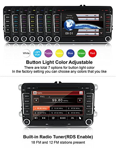 AUMUME 7 Pulgadas 2 Din Radio Coche para VW Golf Seat Skoda Passat Jetta Touran Caddy Sharan DVD GPS de Navegación Radio Bluetooth Parking Cámara Control Volante (con tarjeta de mapa de 8 GB)