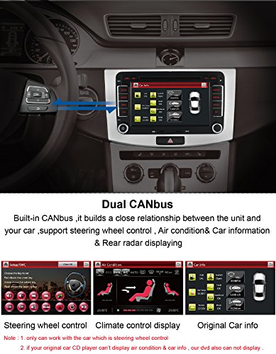 AUMUME 7 Pulgadas 2 Din Radio Coche para VW Golf Seat Skoda Passat Jetta Touran Caddy Sharan DVD GPS de Navegación Radio Bluetooth Parking Cámara Control Volante (con tarjeta de mapa de 8 GB)