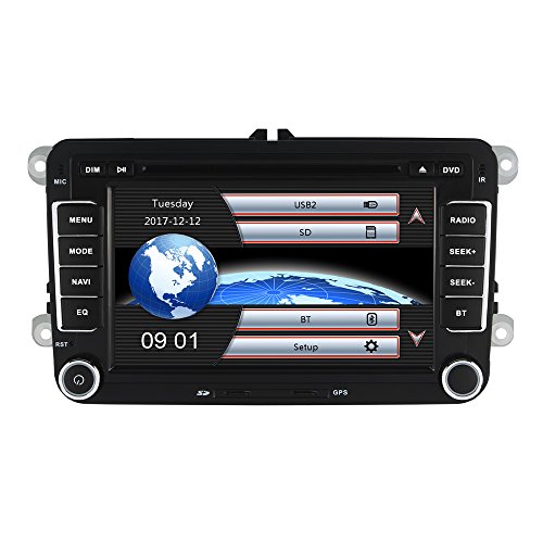 AUMUME 7 Pulgadas 2 Din Radio Coche para VW Golf Seat Skoda Passat Jetta Touran Caddy Sharan DVD GPS de Navegación Radio Bluetooth Parking Cámara Control Volante (con tarjeta de mapa de 8 GB)