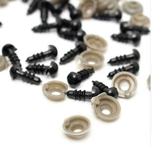 AUNMAS 100pcs 6/9/10 / 12MM Black Doll Safety Eyes Plastic W/Washer para Teddy Bear Felting Toys(1#)