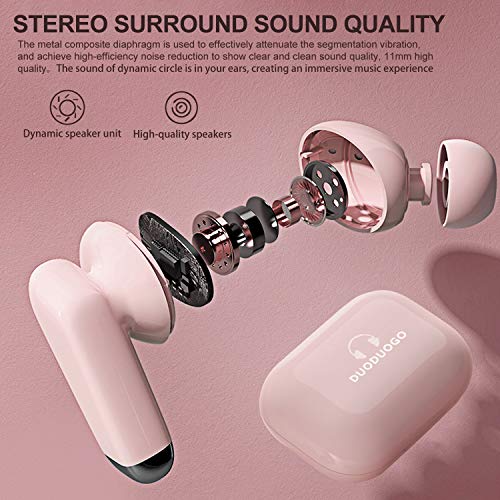 Auriculares Bluetooth 5.0 Auriculares Inalámbricos IPX7 Impermeable Auriculares Bluetooth Deportivos Inalambricos con Microfono 3D Hi-Fi Estéreo Wireless Earbuds para iPhone y Android(Rosa