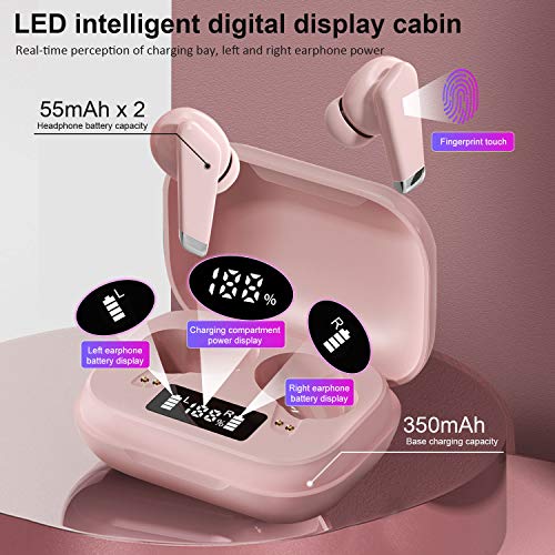 Auriculares Bluetooth 5.0 Auriculares Inalámbricos IPX7 Impermeable Auriculares Bluetooth Deportivos Inalambricos con Microfono 3D Hi-Fi Estéreo Wireless Earbuds para iPhone y Android(Rosa