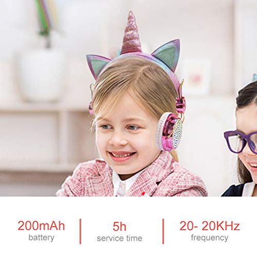 Auriculares Bluetooth con Orejas de Gato para Niña,Auriculares Infantiles Unicornio con Micrófonos,Limitación de Volumen a 85 dB,para iPad iPhone Android PC Player (Inalámbrico)
