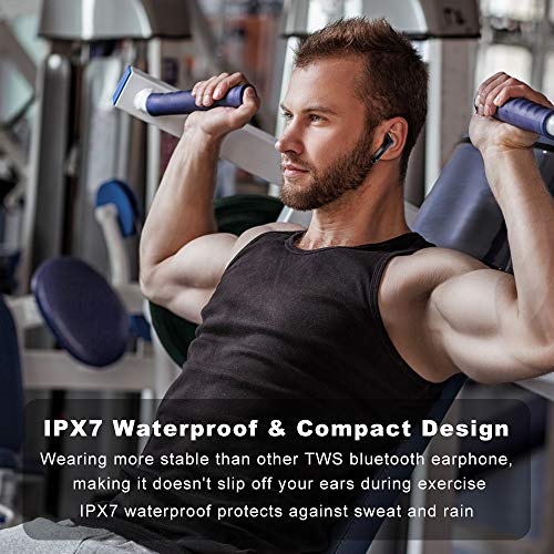 Auriculares Bluetooth, KUNGIX Auriculares Inalámbricos Bluetooth 5.0 Verdadero Sonido Estéreo con Micrófono, IPX7 Impermeable Auriculares Deportivos con Caja de Carga Inalámbrica para iPhone y Android