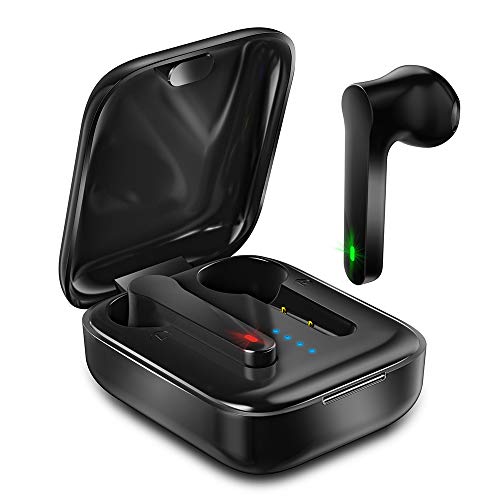 Auriculares Bluetooth, KUNGIX Auriculares Inalámbricos Bluetooth 5.0 Verdadero Sonido Estéreo con Micrófono, IPX7 Impermeable Auriculares Deportivos con Caja de Carga Inalámbrica para iPhone y Android