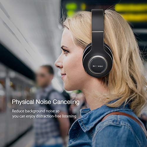 Auriculares Diadema Bluetooth, BlitzWolf Auriculares Bluetooth Plegables, hasta 20 Horas de Llamada, Estéreo de Alta Fidelidad para Móviles y Tabletas, con Cable Aux de 3.5mm(Negro)