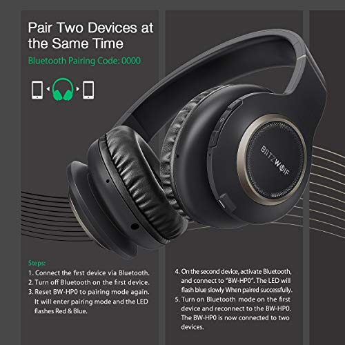 Auriculares Diadema Bluetooth, BlitzWolf Auriculares Bluetooth Plegables, hasta 20 Horas de Llamada, Estéreo de Alta Fidelidad para Móviles y Tabletas, con Cable Aux de 3.5mm(Negro)