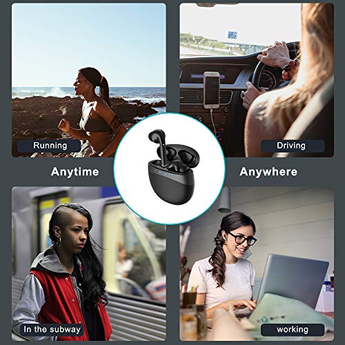 Auriculares Inalámblicos Bluetooth 5.0 Cascos, Mini TWS Sin Cable Cascos In-Ear con Micrófonos Dual, Audífonos Deportivos con Caja de Carga, compatibles con Smartphone, TV, Tablets Blanco Negro