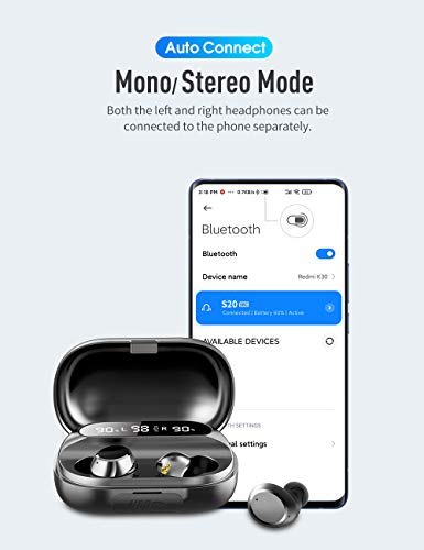 Auriculares Inalámbricos, Auriculares Bluetooth 5.0 3500mAh 150H Playtime IPX7 Impermeable con Caja de Carga y Mic, Antena FPC AAC-LC HiFi Calidad De Sonido, In-Ear Auriculares