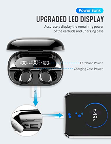Auriculares Inalámbricos, Auriculares Bluetooth 5.0 3500mAh 150H Playtime IPX7 Impermeable con Caja de Carga y Mic, Antena FPC AAC-LC HiFi Calidad De Sonido, In-Ear Auriculares