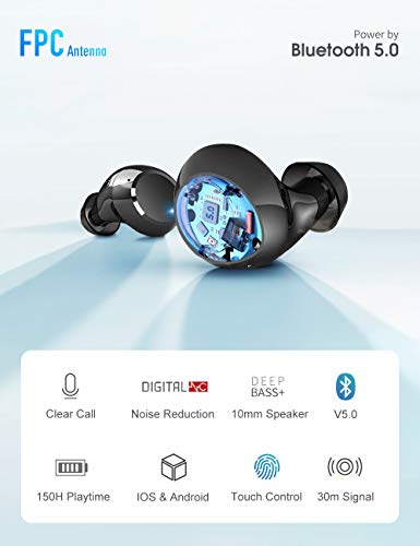 Auriculares Inalámbricos, Auriculares Bluetooth 5.0 3500mAh 150H Playtime IPX7 Impermeable con Caja de Carga y Mic, Antena FPC AAC-LC HiFi Calidad De Sonido, In-Ear Auriculares