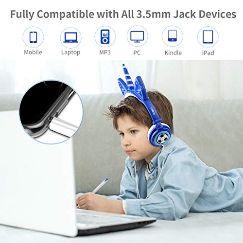 Auriculares Unicorn para niños, Orejeras con Orejas de Gato Que Brillan intensamente con LED, Auriculares con Cable para niños de 85dB Volume Limited, Auriculares inspirados en Gatos para niñas