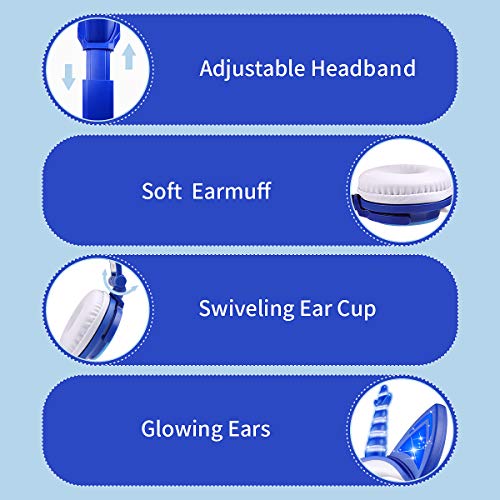 Auriculares Unicorn para niños, Orejeras con Orejas de Gato Que Brillan intensamente con LED, Auriculares con Cable para niños de 85dB Volume Limited, Auriculares inspirados en Gatos para niñas
