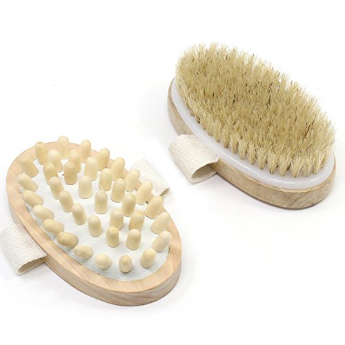 Aussel Cepillo de cuerpo cerda natural baño de madera ducha cuerpo de espalda cepillo de masaje Spa Scrubber (Style 6)