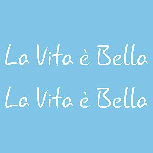 Autodomy Pegatinas La Vita e Bella La Vida es Bella Pack 2 Unidades 33 x 5 cm para Coche o Moto. (Blanco)