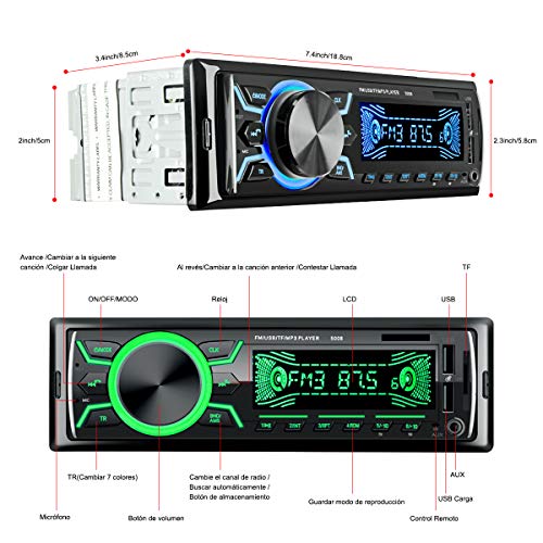 Autoradio Bluetooth, Radio de Coche 4 x 60W, Soporta Llamadas Manos Libres MP3/FM/AM/SD/AUX/USB Archivo y Control Remoto Inalámbrico