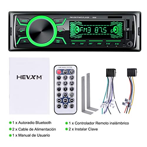 Autoradio Bluetooth, Radio de Coche 4 x 60W, Soporta Llamadas Manos Libres MP3/FM/AM/SD/AUX/USB Archivo y Control Remoto Inalámbrico