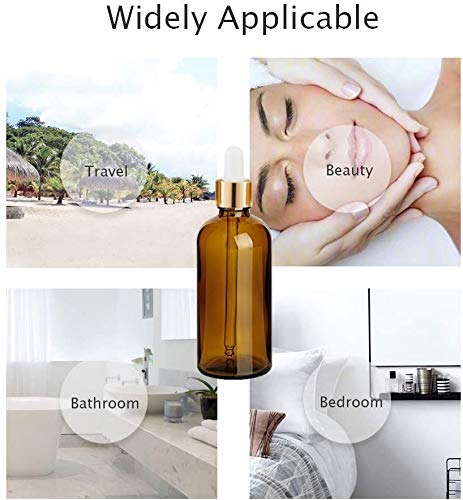 Avalon Cosmetic Packaging – 5 botellas de cristal ámbar con pipeta premium (collar de oro y bombilla de silicona blanca) para belleza, aromaterapia, aseo masculino, aceite de barba y viajes, etc.