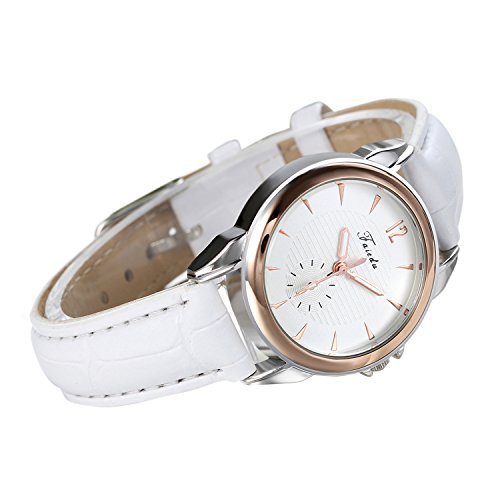 Avaner Blanco Reloj para Mujer Cuarzo Analogico Reloj de Pulsera Pequeño Minimalista, Diseño Elegante Casual Correa de Cuero (Blanco), Regalo de San Valentín