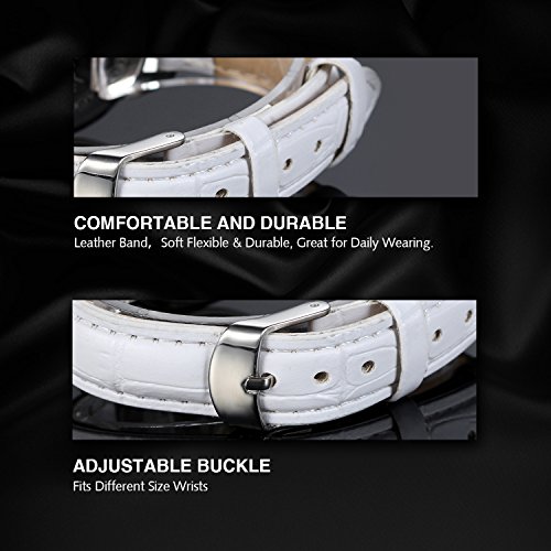 Avaner Blanco Reloj para Mujer Cuarzo Analogico Reloj de Pulsera Pequeño Minimalista, Diseño Elegante Casual Correa de Cuero (Blanco), Regalo de San Valentín
