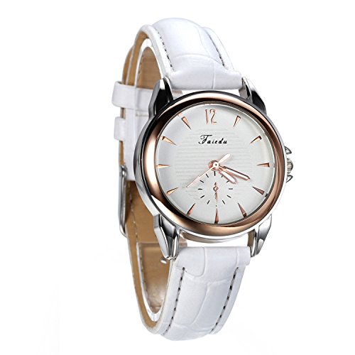 Avaner Blanco Reloj para Mujer Cuarzo Analogico Reloj de Pulsera Pequeño Minimalista, Diseño Elegante Casual Correa de Cuero (Blanco), Regalo de San Valentín