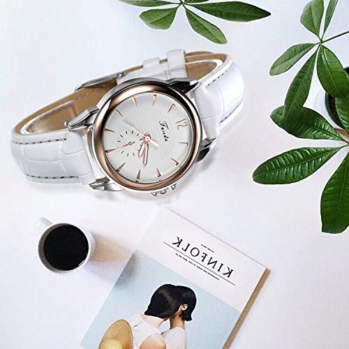 Avaner Blanco Reloj para Mujer Cuarzo Analogico Reloj de Pulsera Pequeño Minimalista, Diseño Elegante Casual Correa de Cuero (Blanco), Regalo de San Valentín