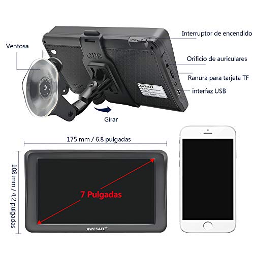 AWESAFE GPS para Coche de 7 Pulgadas con Bluetooth y Cámara Trasera, Gratis de Mapas de Europa Toda la Vida