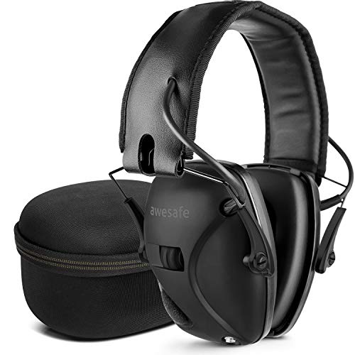 awesafe - Orejeras de protección auditiva para disparos electrónicos, incluye funda de transporte rígida, orejeras con amplificación de sonido y supresión