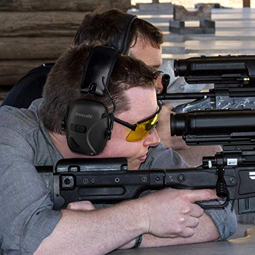 awesafe - Orejeras de protección auditiva para disparos electrónicos, incluye funda de transporte rígida, orejeras con amplificación de sonido y supresión