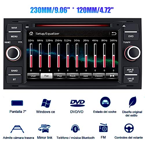 AWESAFE Radio Coche 7 Pulgadas para Ford con Pantalla Táctil 2 DIN, Autoradio de Ford con Bluetooth/GPS/FM/RDS/CD DVD/USB/SD, Apoyo Mandos Volante, Mirrorlink y Aparcamiento (Negra)