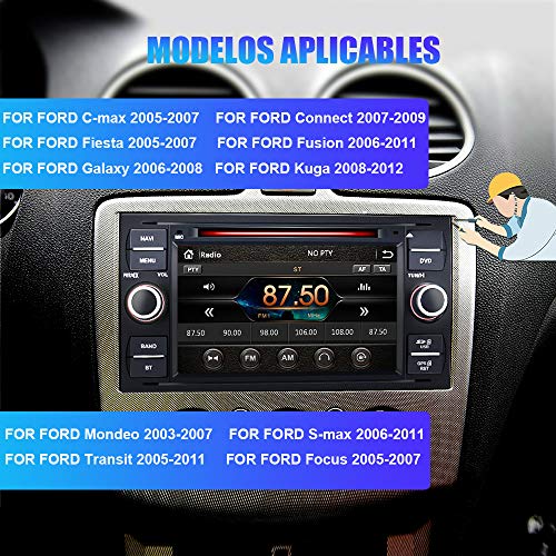 AWESAFE Radio Coche 7 Pulgadas para Ford con Pantalla Táctil 2 DIN, Autoradio de Ford con Bluetooth/GPS/FM/RDS/CD DVD/USB/SD, Apoyo Mandos Volante, Mirrorlink y Aparcamiento (Negra)