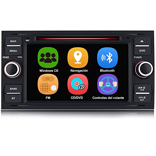 AWESAFE Radio Coche 7 Pulgadas para Ford con Pantalla Táctil 2 DIN, Autoradio de Ford con Bluetooth/GPS/FM/RDS/CD DVD/USB/SD, Apoyo Mandos Volante, Mirrorlink y Aparcamiento (Negra)