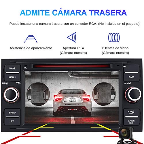 AWESAFE Radio Coche 7 Pulgadas para Ford con Pantalla Táctil 2 DIN, Autoradio de Ford con Bluetooth/GPS/FM/RDS/CD DVD/USB/SD, Apoyo Mandos Volante, Mirrorlink y Aparcamiento (Negra)