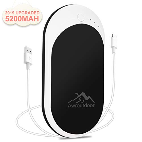 Awroutdoor Calentador de Mano Recargable,7800mAh /5200mAh Calentadores de Manos Bolsillo USB,Banco de Energía Power Bank Calentador de Mano eléctrico de Reutilizable para Esquiar, Acampar, Caminar