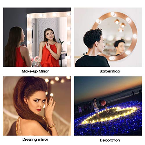 Azhien Luces de Espejo Maquillaje,Luces de Espejo de Tocador Estilo Hollywood con 3 Modos de Color y 10 Bombillas LED Regulables para Espejo de Maquillaje(Cable USB,sin espejo)