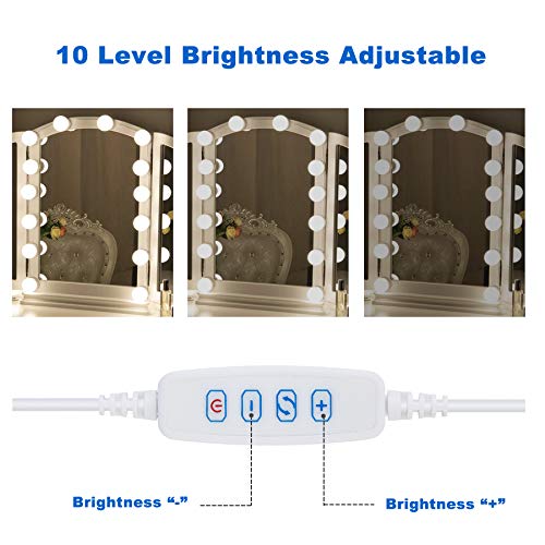 Azhien Luces de Espejo Maquillaje,Luces de Espejo de Tocador Estilo Hollywood con 3 Modos de Color y 10 Bombillas LED Regulables para Espejo de Maquillaje(Cable USB,sin espejo)