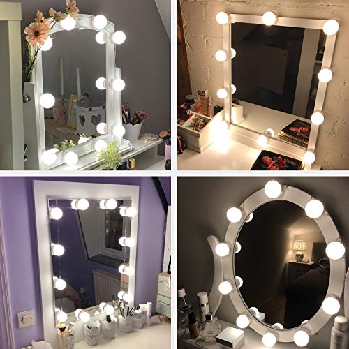 Azhien Luces de Espejo Maquillaje,Luces de Espejo de Tocador Estilo Hollywood con 3 Modos de Color y 10 Bombillas LED Regulables para Espejo de Maquillaje(Cable USB,sin espejo)