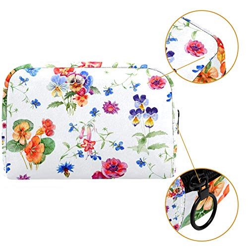 Azul claro hojas verdes cártamo pequeño bolso de maquillaje para bolso de viaje bolsa de maquillaje bolsa de cosméticos