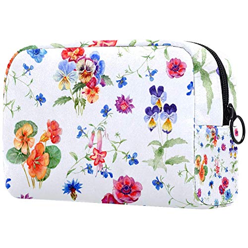 Azul claro hojas verdes cártamo pequeño bolso de maquillaje para bolso de viaje bolsa de maquillaje bolsa de cosméticos