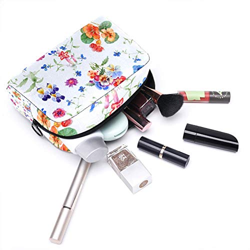 Azul claro hojas verdes cártamo pequeño bolso de maquillaje para bolso de viaje bolsa de maquillaje bolsa de cosméticos