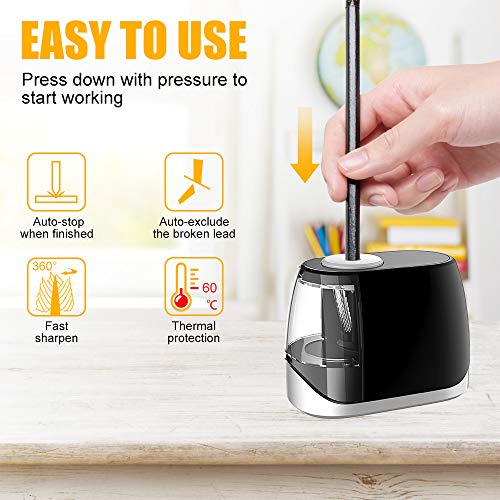 Babacom Sacapuntas Electrico, Sacapuntas con Deposito Automáticos Resistentes para No.2 / Lápiz de Color(6-8 mm), Accionado por USB o con Pilas Hoja Helicoidal Afilalapiz para Artista, Niños, Aula