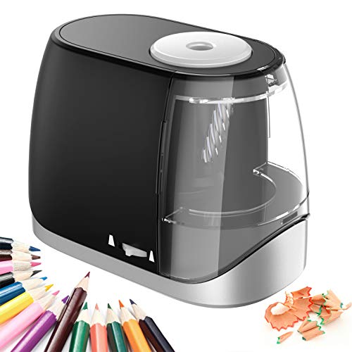 Babacom Sacapuntas Electrico, Sacapuntas con Deposito Automáticos Resistentes para No.2 / Lápiz de Color(6-8 mm), Accionado por USB o con Pilas Hoja Helicoidal Afilalapiz para Artista, Niños, Aula